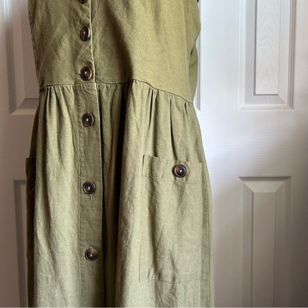 Black Tape khaki green sleeveless button down cottagecore midi dress - Picture 10 of 10